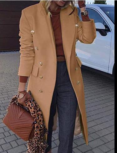 New Women 2023 Fashion Double Breasted Woolen Casual Elegant Long Blazers Coat Long Sleeve Female Outerwear Chic Tops Clothing