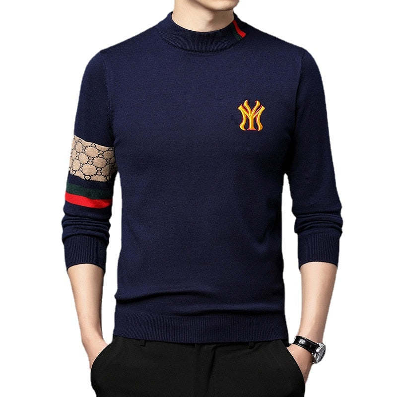 Men's Mock Neck Pullovers Casual Male Designer Clothing Turtleneck Sweater Luxury Knit Embroidered Sweaters Top