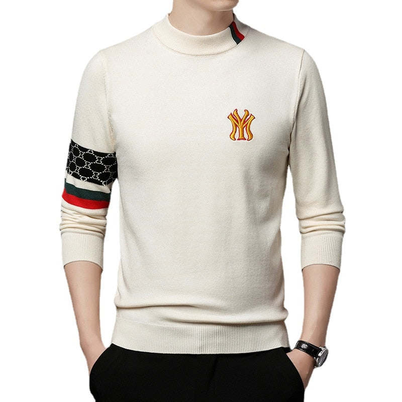 Men's Mock Neck Pullovers Casual Male Designer Clothing Turtleneck Sweater Luxury Knit Embroidered Sweaters Top