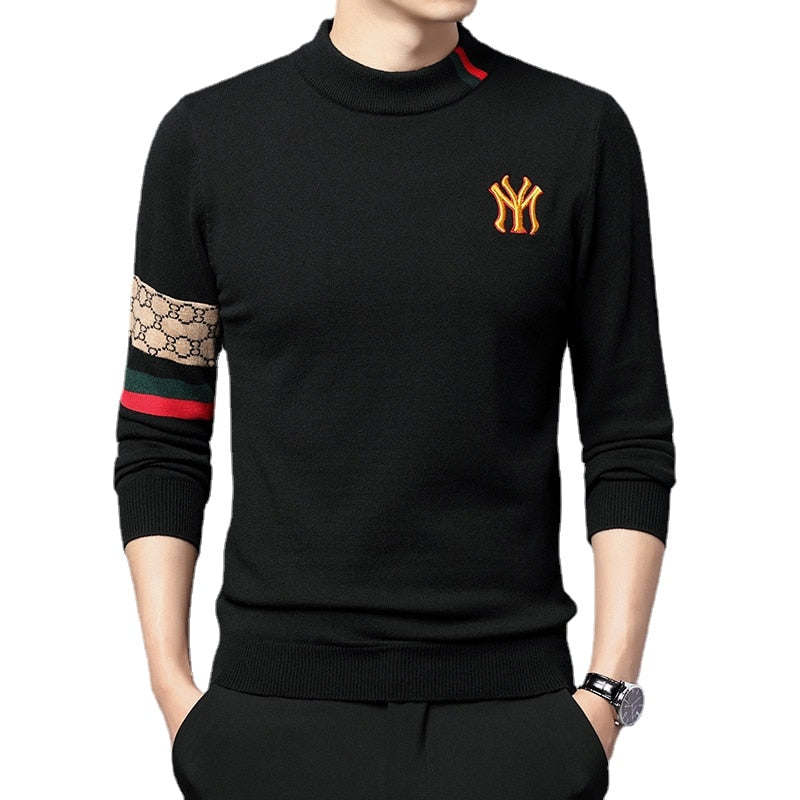 Men's Mock Neck Pullovers Casual Male Designer Clothing Turtleneck Sweater Luxury Knit Embroidered Sweaters Top