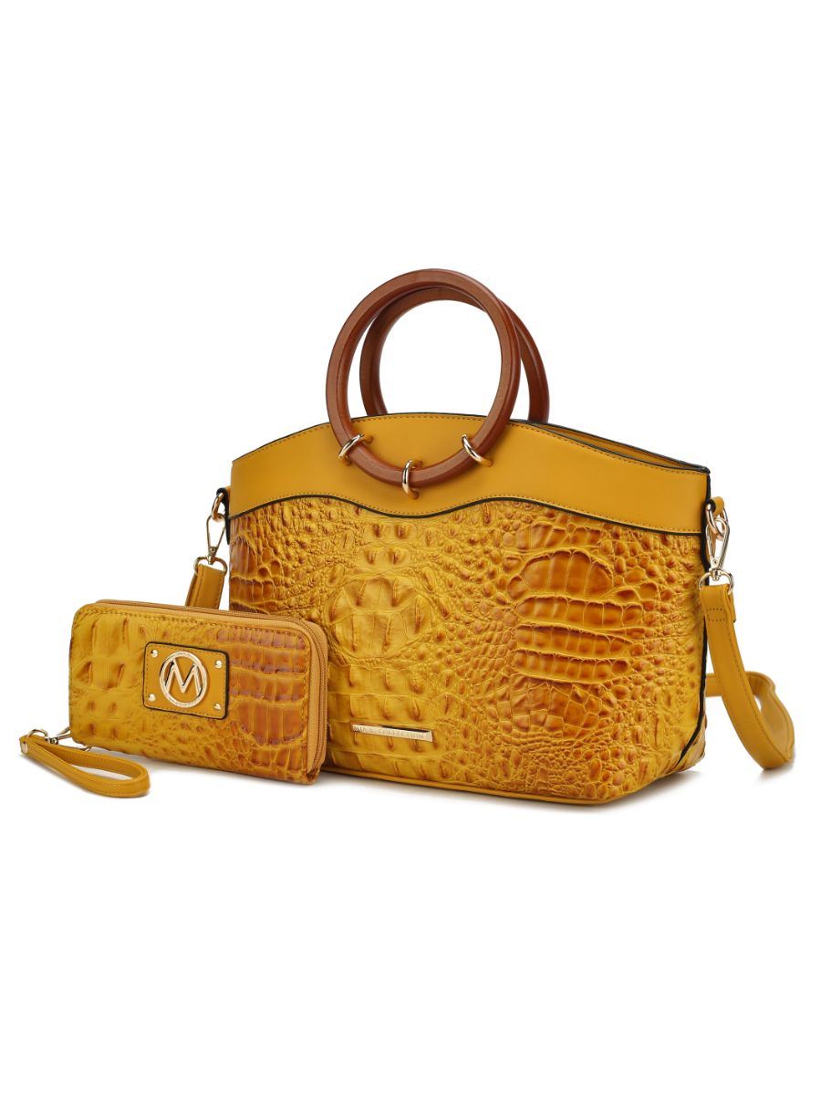 MKF Collection Phoebe Faux Crocodile Embossed Vegan Leather Women Tote with Wristlet Wallet Bag by Mia k