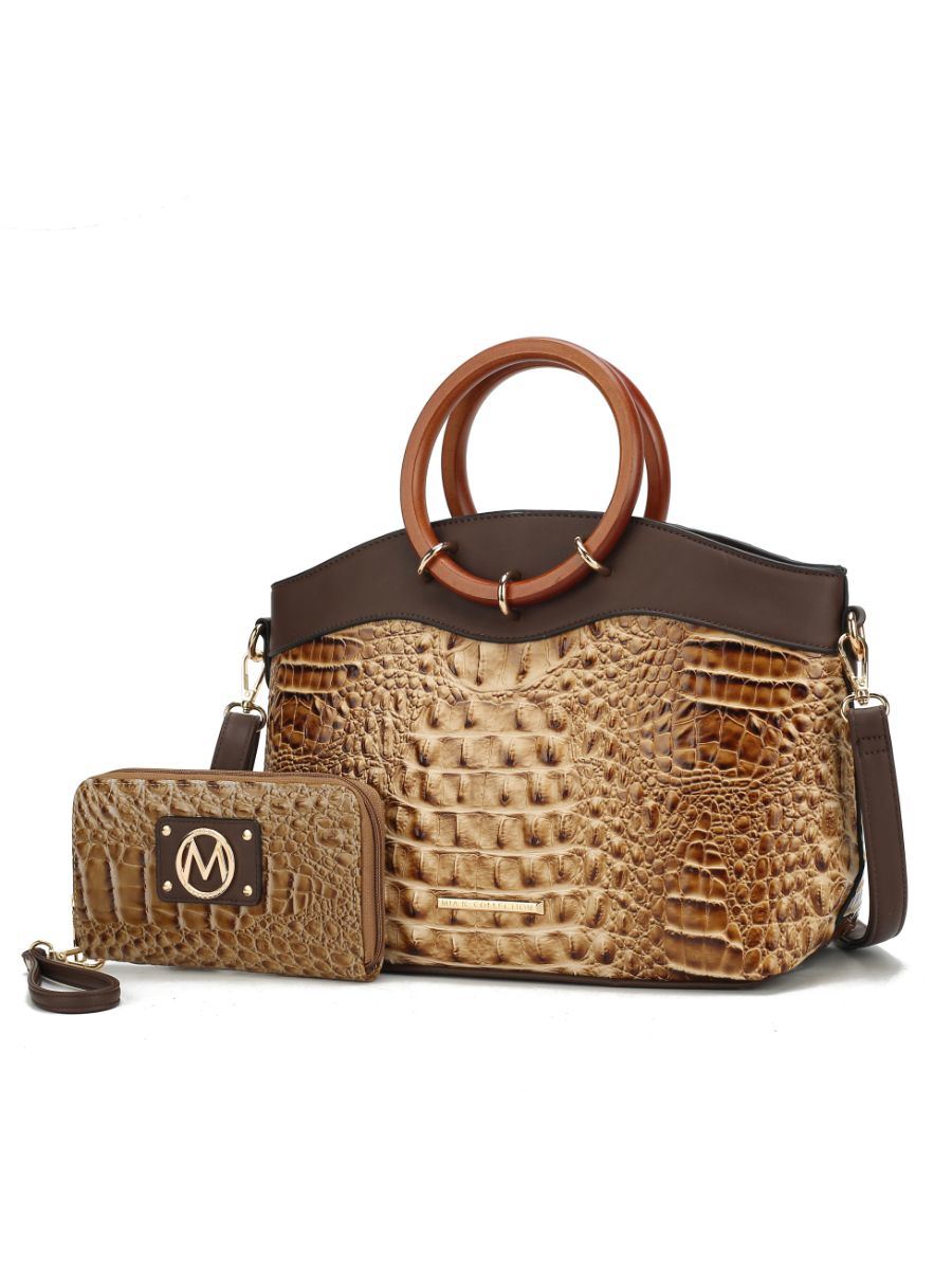 MKF Collection Phoebe Faux Crocodile Embossed Vegan Leather Women Tote with Wristlet Wallet Bag by Mia k