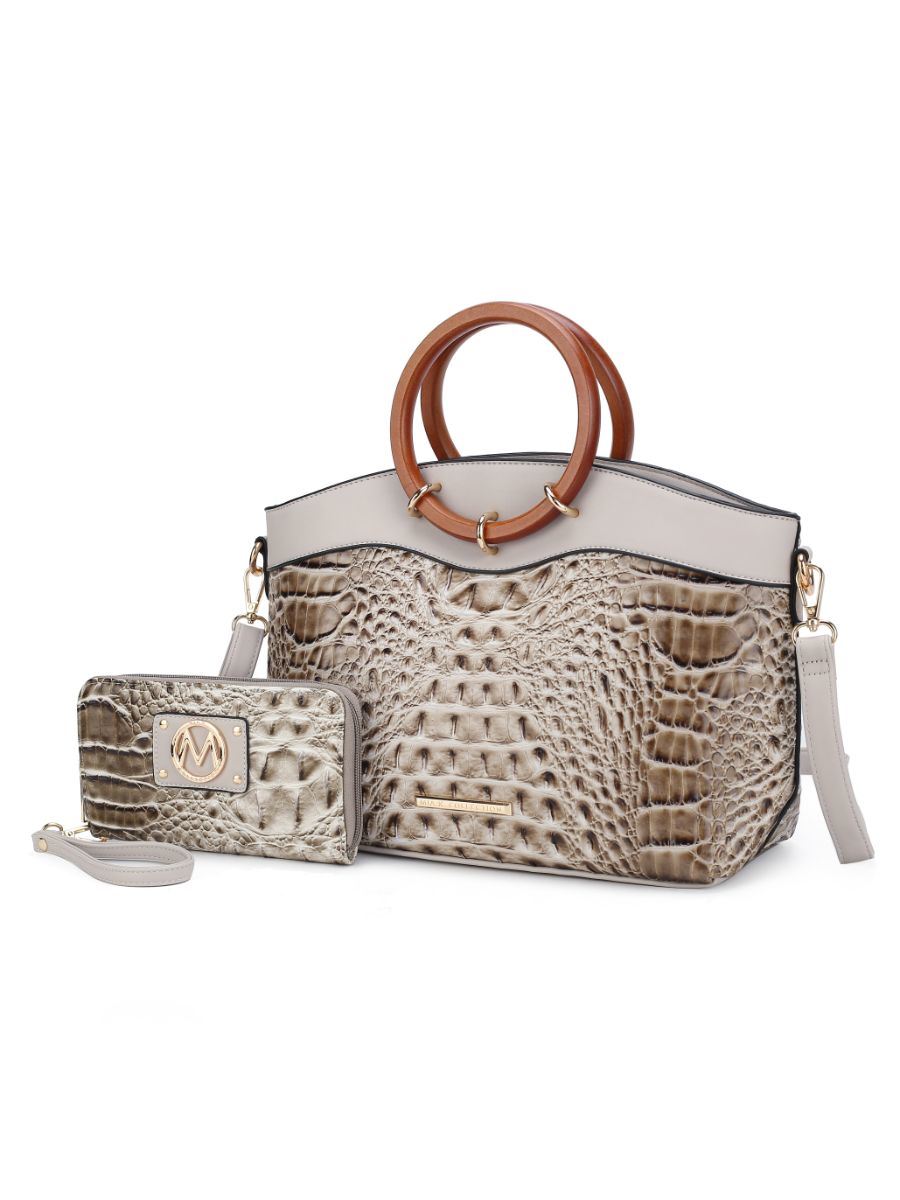 MKF Collection Phoebe Faux Crocodile Embossed Vegan Leather Women Tote with Wristlet Wallet Bag by Mia k