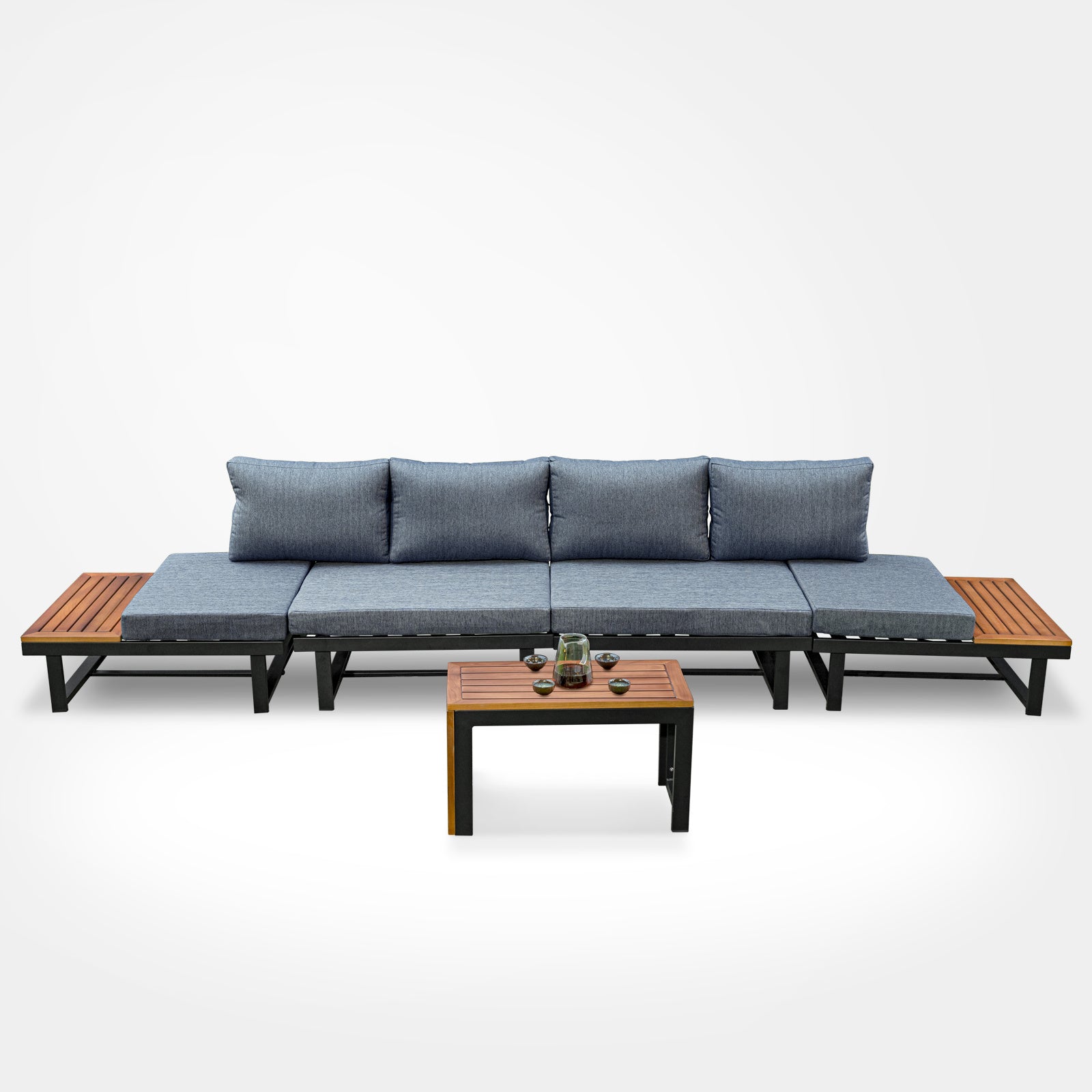 5-Piece Patio Sectional Sofa Set Couch Furniture Aluminum Frame built in table With Cushions and a end table