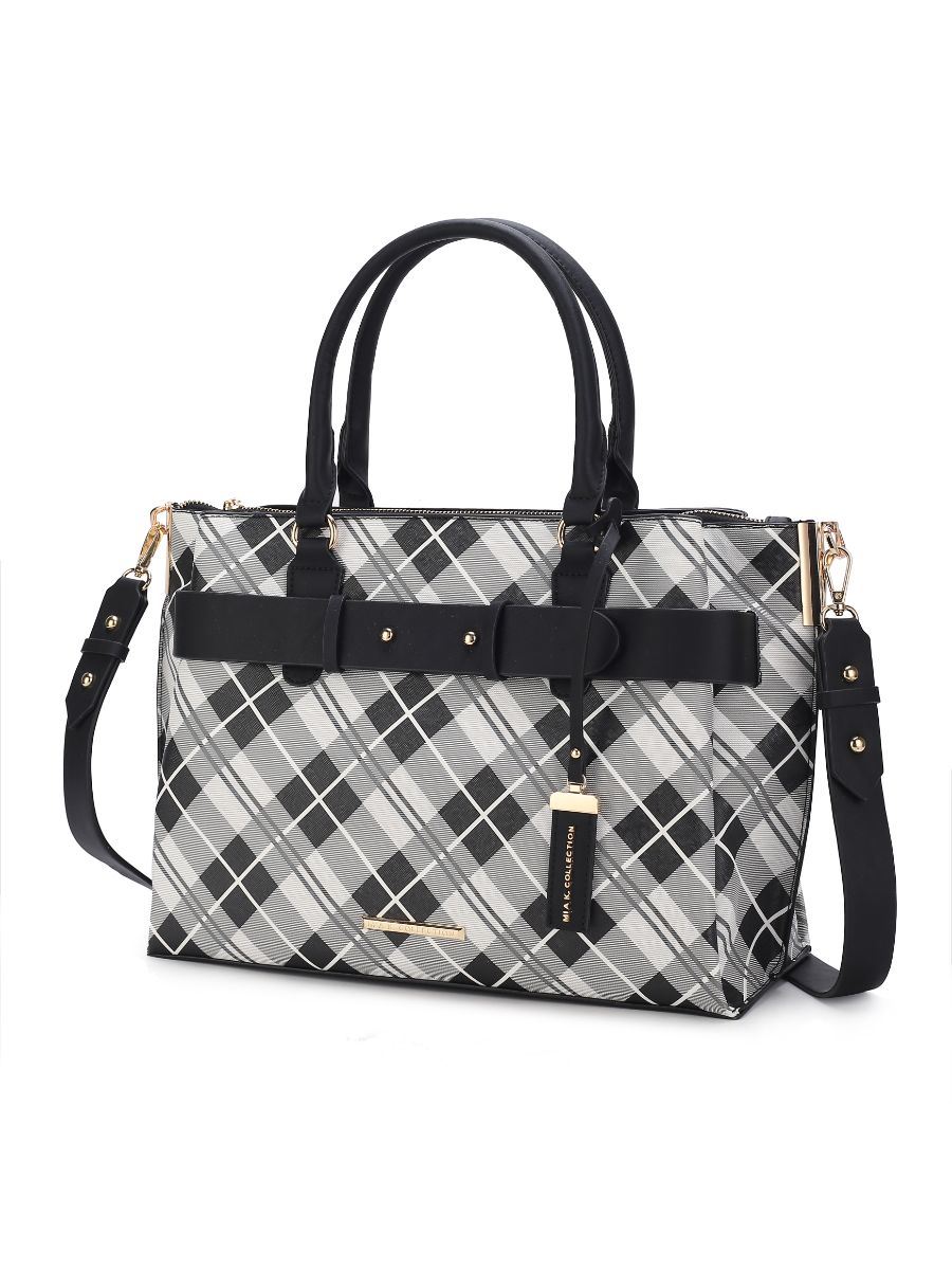 MKF Collection Coleen Vegan Leather Women Plaid Satchel Bag by Mia k