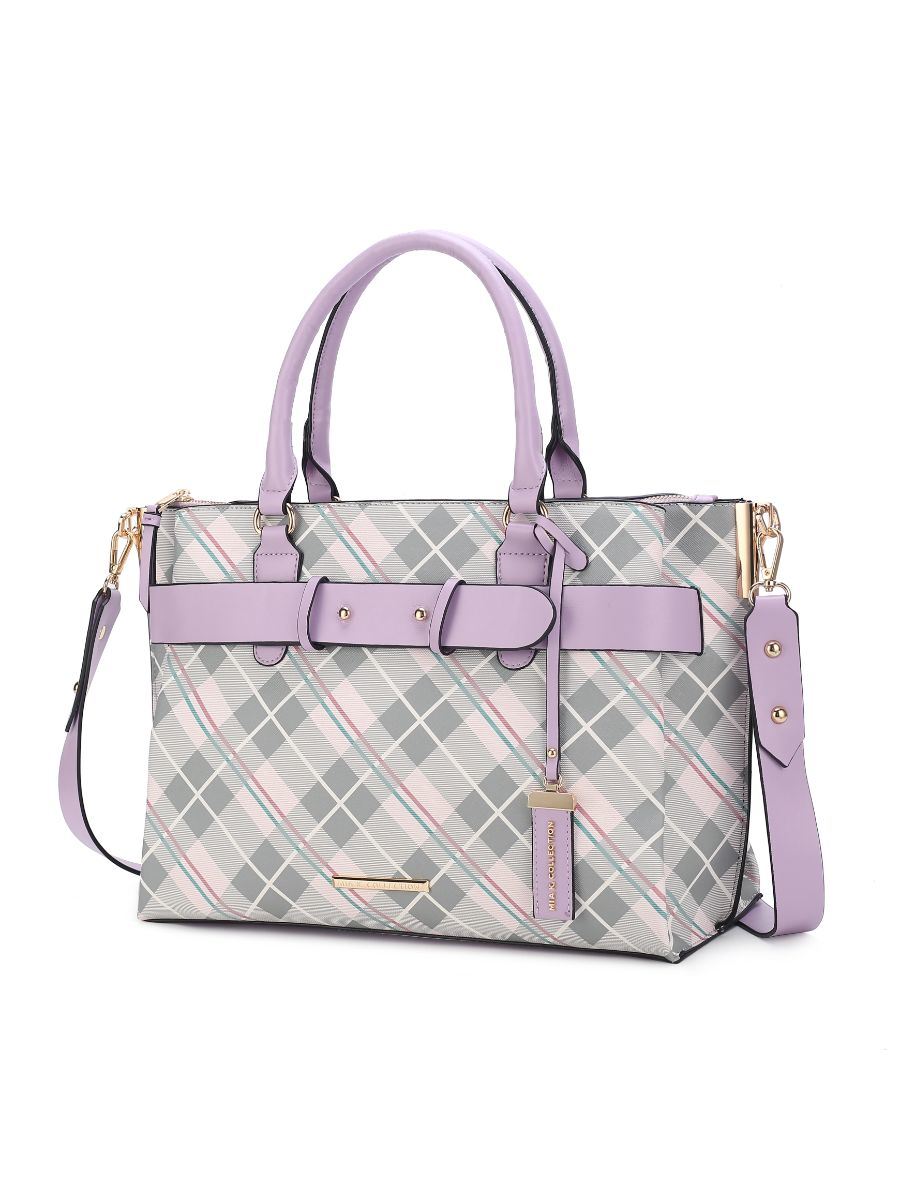 MKF Collection Coleen Vegan Leather Women Plaid Satchel Bag by Mia k