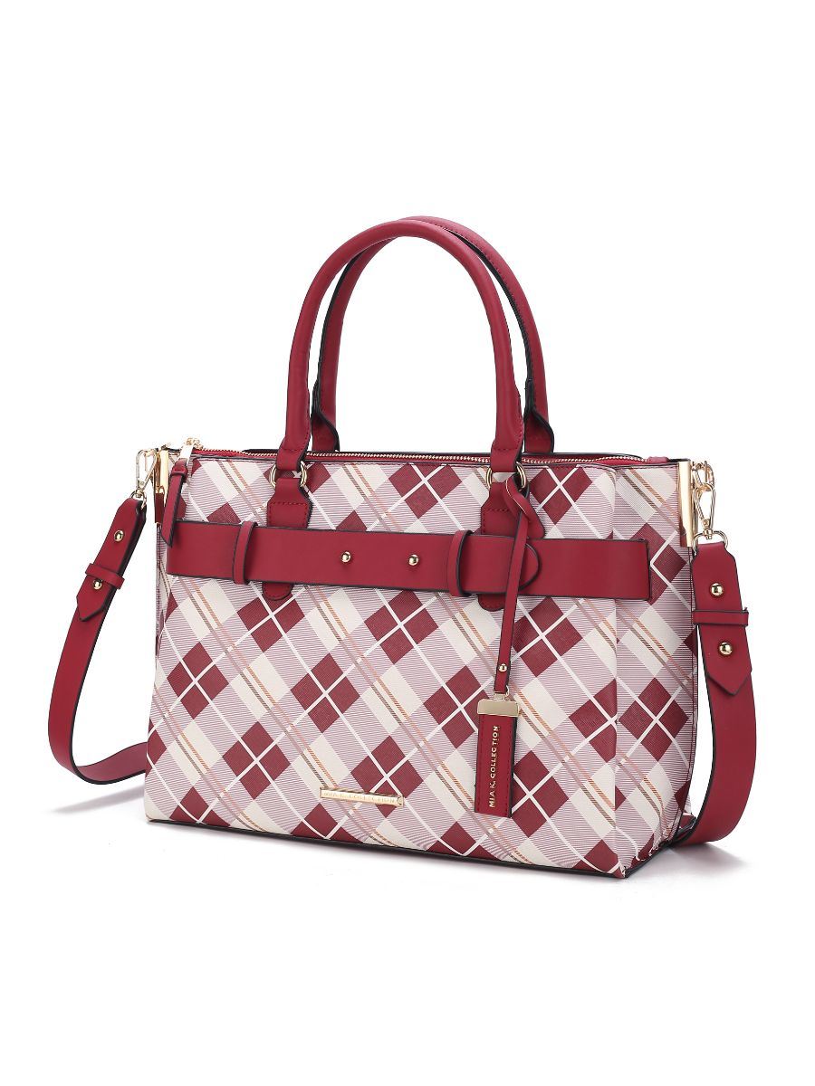 MKF Collection Coleen Vegan Leather Women Plaid Satchel Bag by Mia k