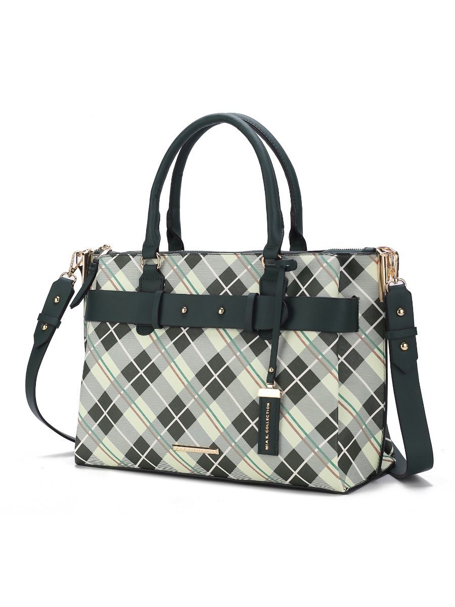 MKF Collection Coleen Vegan Leather Women Plaid Satchel Bag by Mia k