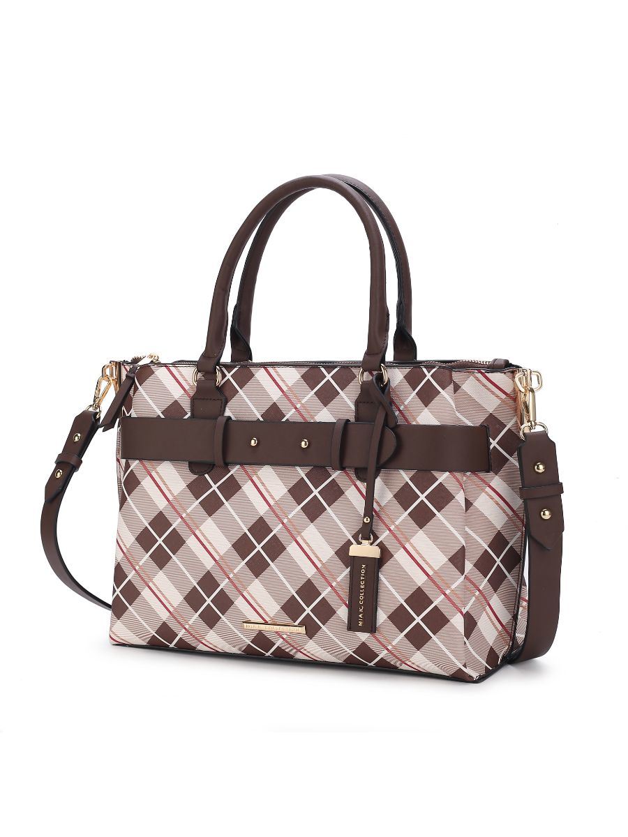 MKF Collection Coleen Vegan Leather Women Plaid Satchel Bag by Mia k