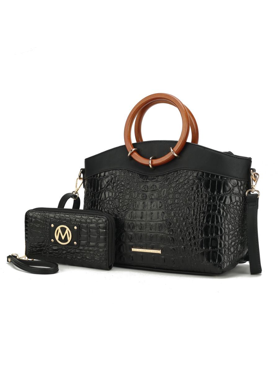 MKF Collection Phoebe Faux Crocodile Embossed Vegan Leather Women Tote with Wristlet Wallet Bag by Mia k