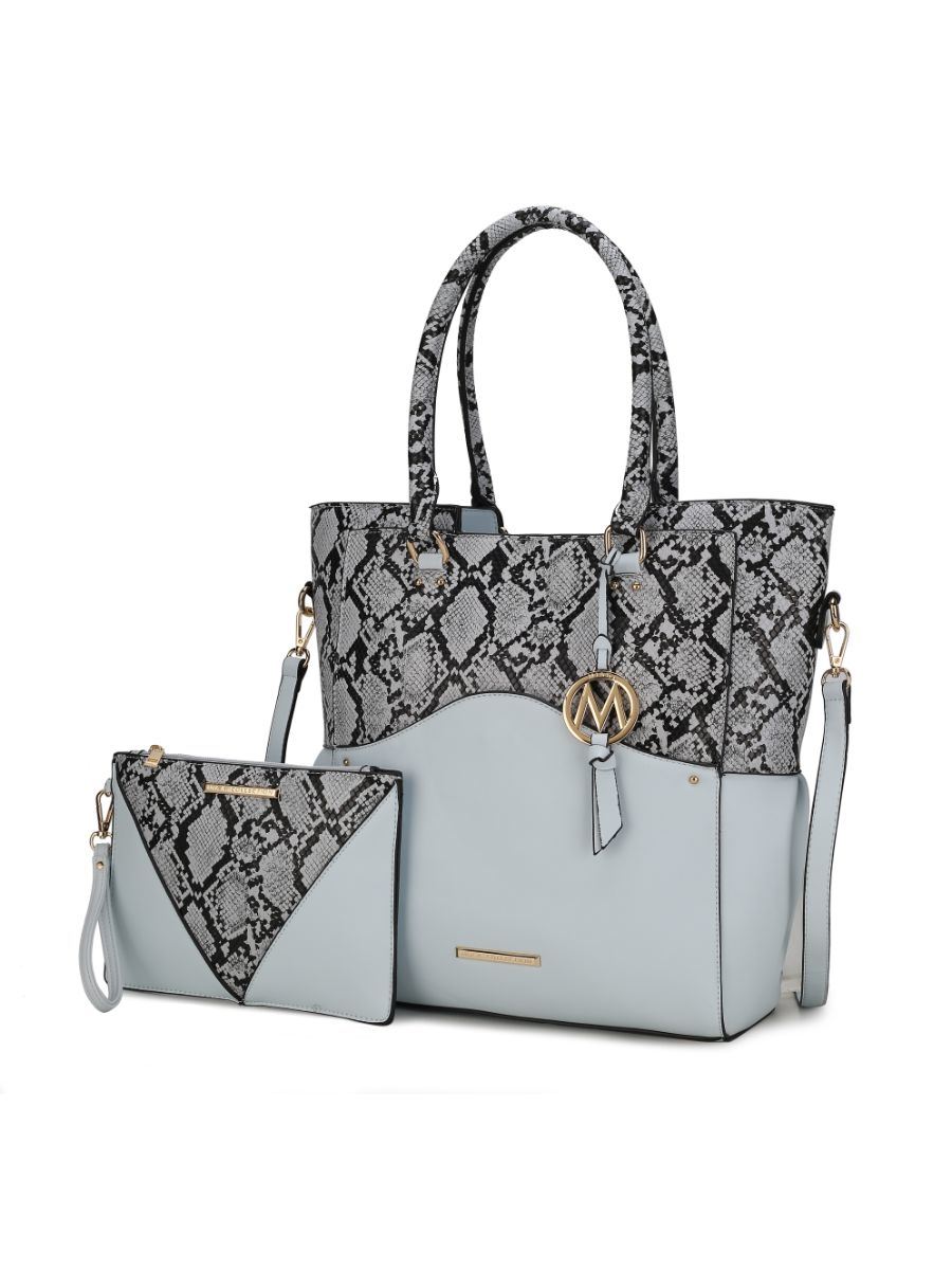 MKF Collection Iris Snake Embossed Vegan Leather Women Tote Bag with matching Wristlet Pouch by Mia k