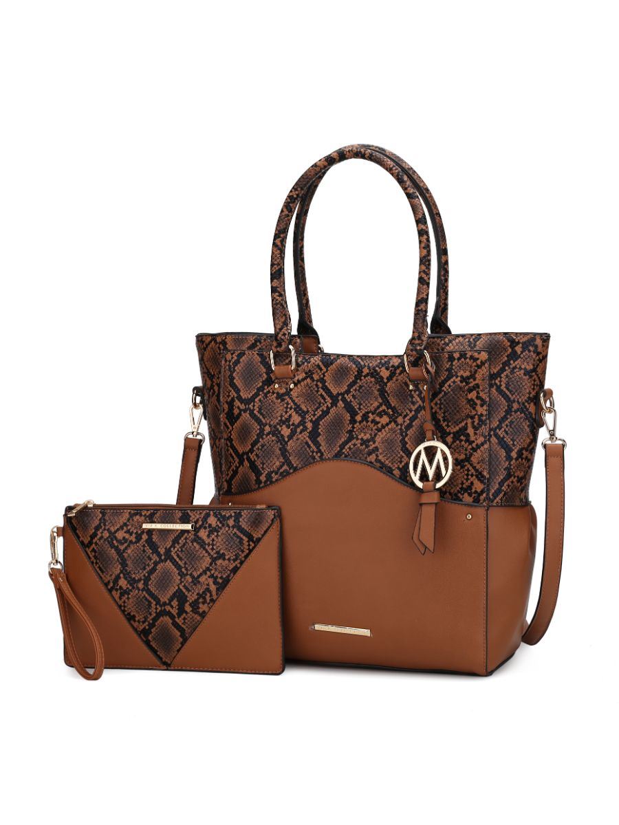 MKF Collection Iris Snake Embossed Vegan Leather Women Tote Bag with matching Wristlet Pouch by Mia k