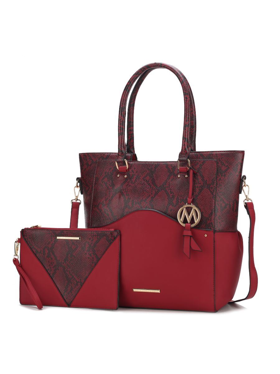 MKF Collection Iris Snake Embossed Vegan Leather Women Tote Bag with matching Wristlet Pouch by Mia k