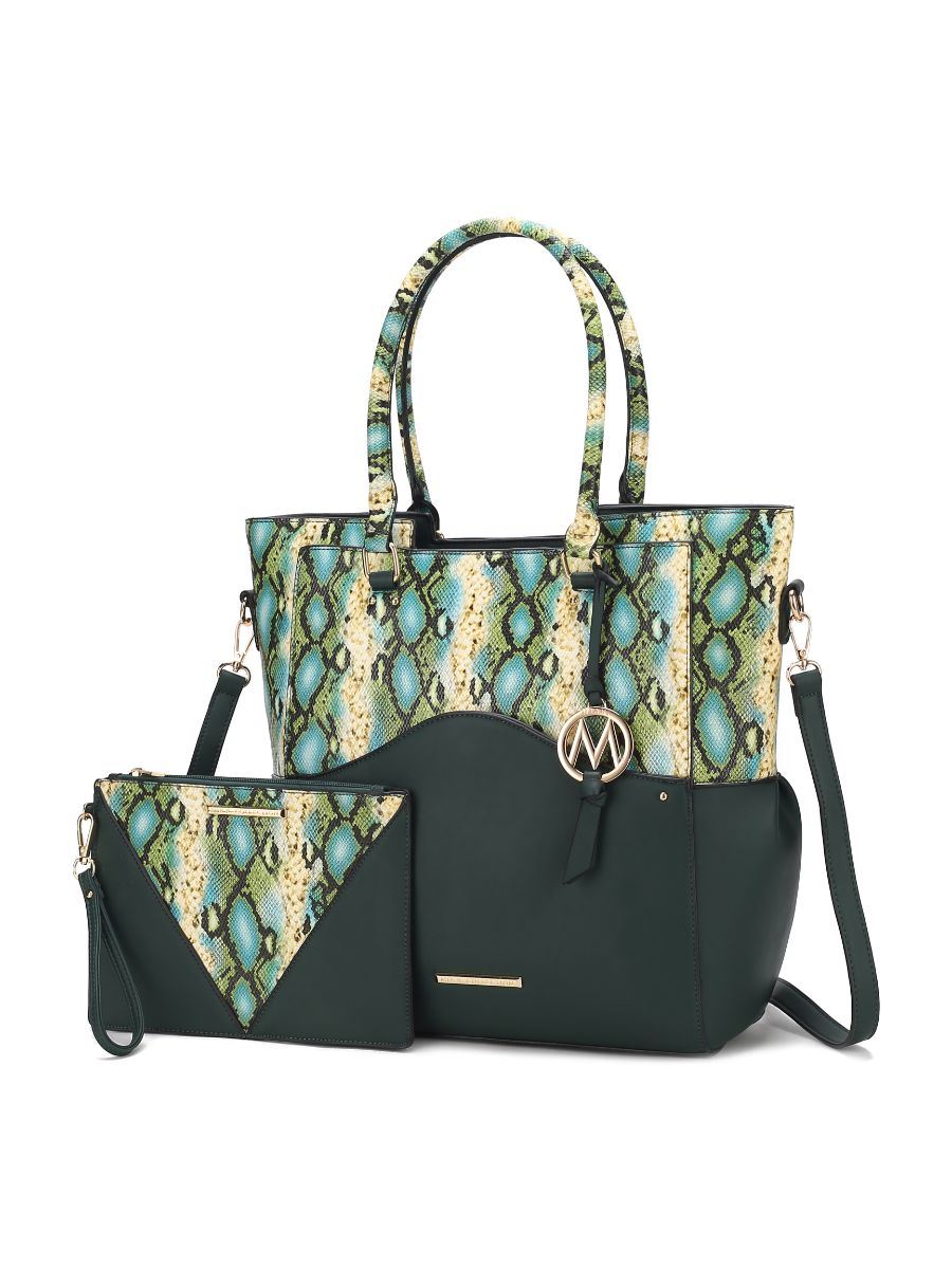 MKF Collection Iris Snake Embossed Vegan Leather Women Tote Bag with matching Wristlet Pouch by Mia k