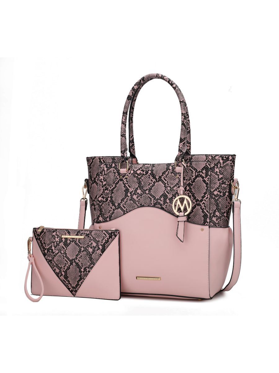 MKF Collection Iris Snake Embossed Vegan Leather Women Tote Bag with matching Wristlet Pouch by Mia k