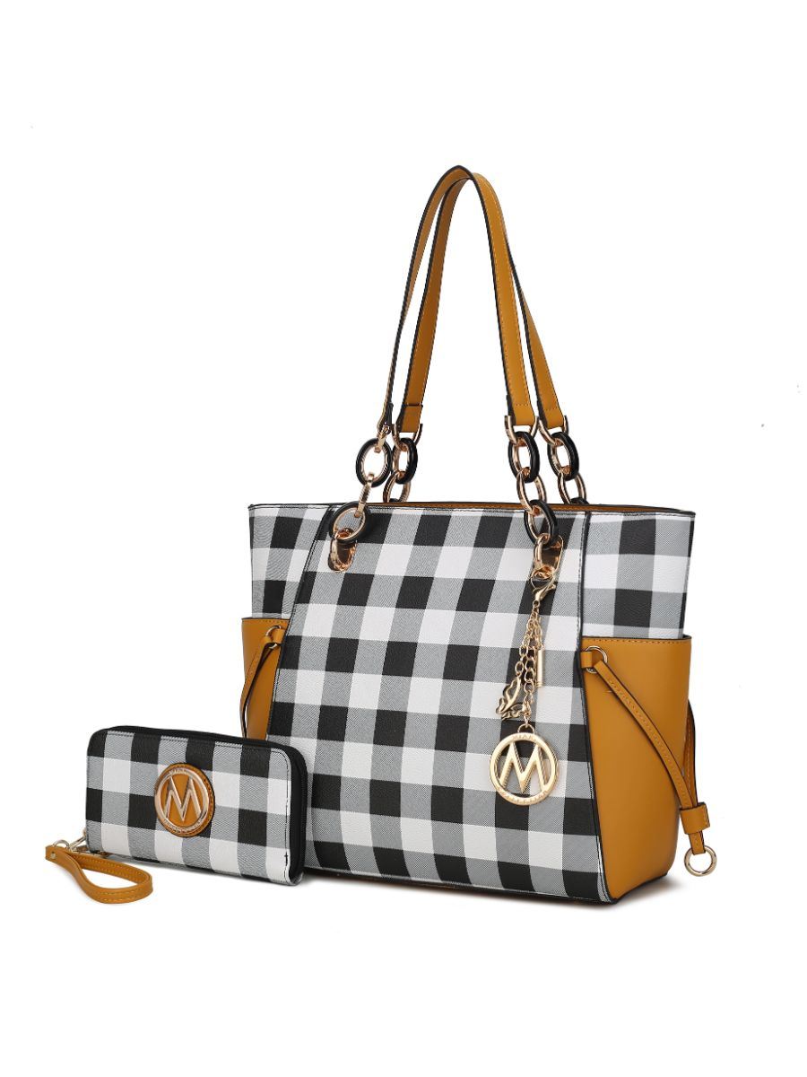 MKF Collection Yale Checkered Tote Bag with Wallet by Mia k