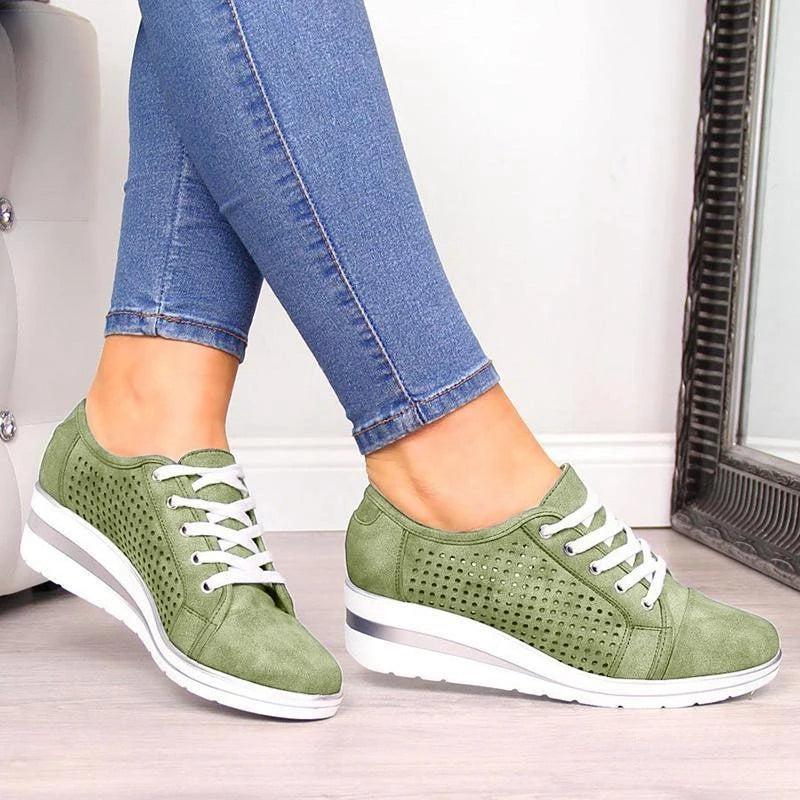 Wedge Shoes Summer Autumn Casual Canvas Sneakers Breathable Platform Sneakers Meddle Heel Pointed Toe Air Mesh Shoe