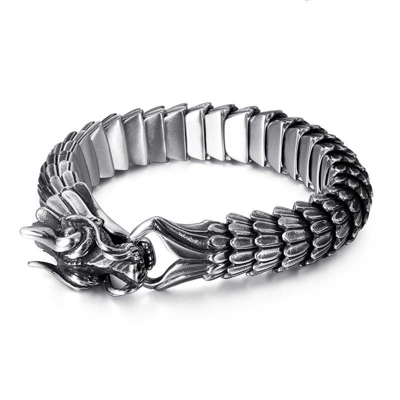 KALEN Punk Animal Dragon Charm Bracelet Men Stainless Steel MatteShiny China Dragon Blessing Bracelet Amulet Bangle Jewelry