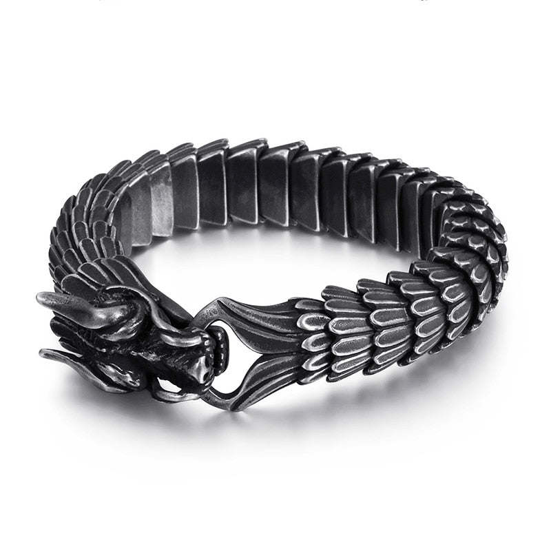 KALEN Punk Animal Dragon Charm Bracelet Men Stainless Steel MatteShiny China Dragon Blessing Bracelet Amulet Bangle Jewelry
