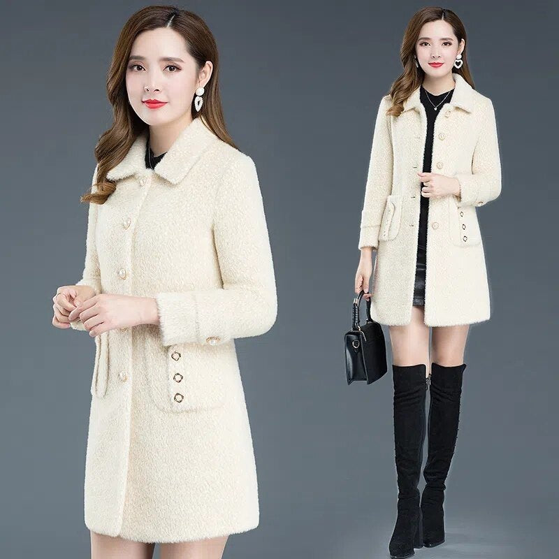 Women Woolen Coat Female Winter Jacket Thicken Keep Warm Imitation Gold Mink Wool Coats Mom Woolen Overcoat 4XL W2431