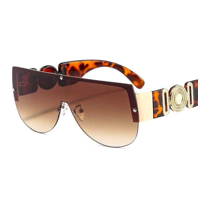 Fashion Shield Sunglasses Women Men Green Leopard Luxury Gradients Lens Metal Frame Oval Brand Designer Goggle UV400