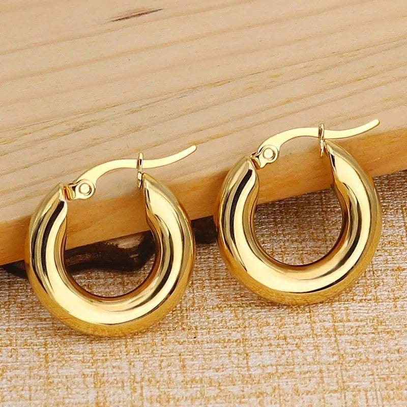 CANNER Stainless Steel Smooth Ear Buckle Round Thick Hoops Earrings for Women Piercing Earings Gift Fashion Jewelry 20/25/30mm