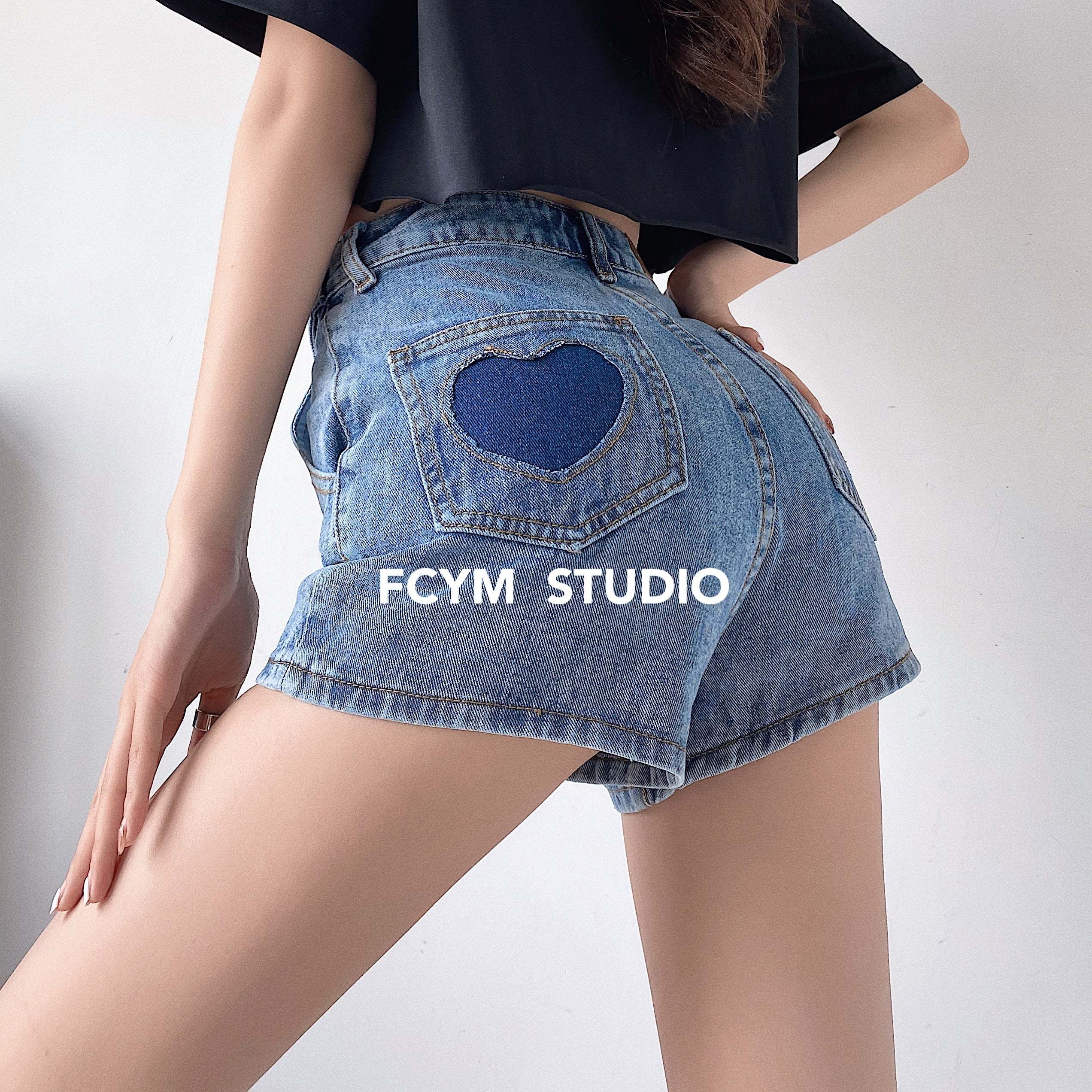 High Waist European and American Retro Hot Girl Heart Loose High Waist Super Short Shorts