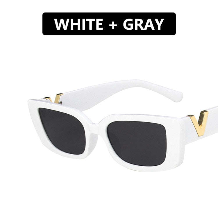 Retro Cat Eye Frame Sunglasses Women 2022 Luxury V Sun Glasses Men Fashion Rectangle Jelly Sunglasses with Metal Hinges UV400