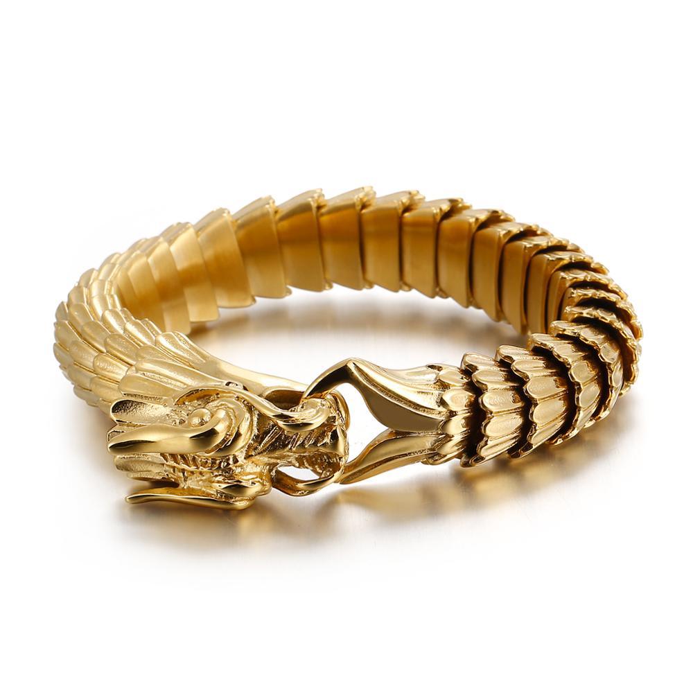 KALEN Punk Animal Dragon Charm Bracelet Men Stainless Steel MatteShiny China Dragon Blessing Bracelet Amulet Bangle Jewelry