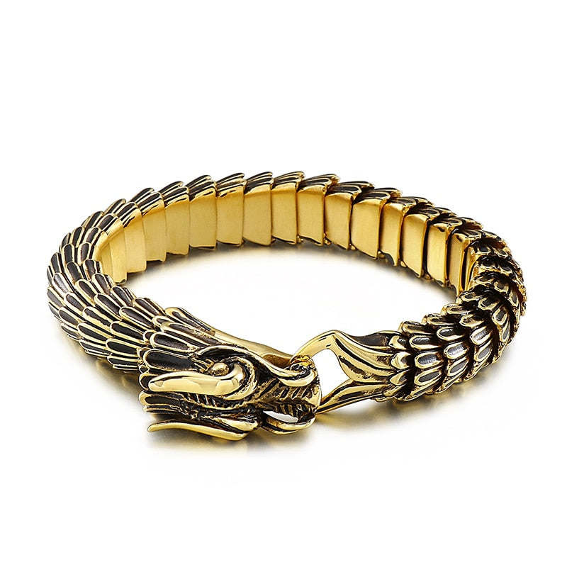 KALEN Punk Animal Dragon Charm Bracelet Men Stainless Steel MatteShiny China Dragon Blessing Bracelet Amulet Bangle Jewelry