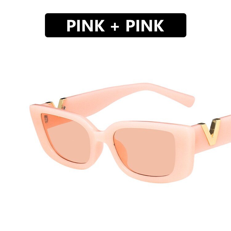 Retro Cat Eye Frame Sunglasses Women 2022 Luxury V Sun Glasses Men Fashion Rectangle Jelly Sunglasses with Metal Hinges UV400