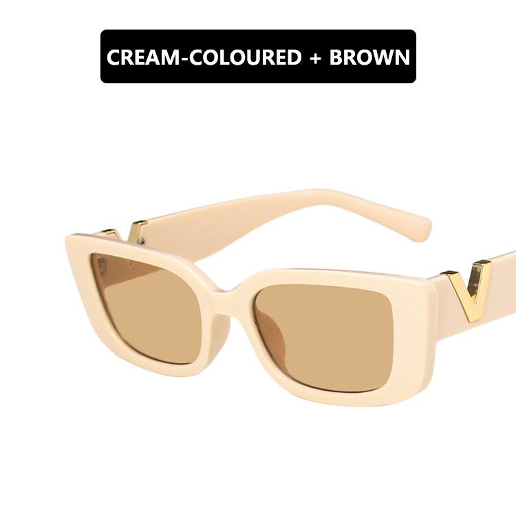 Retro Cat Eye Frame Sunglasses Women 2022 Luxury V Sun Glasses Men Fashion Rectangle Jelly Sunglasses with Metal Hinges UV400