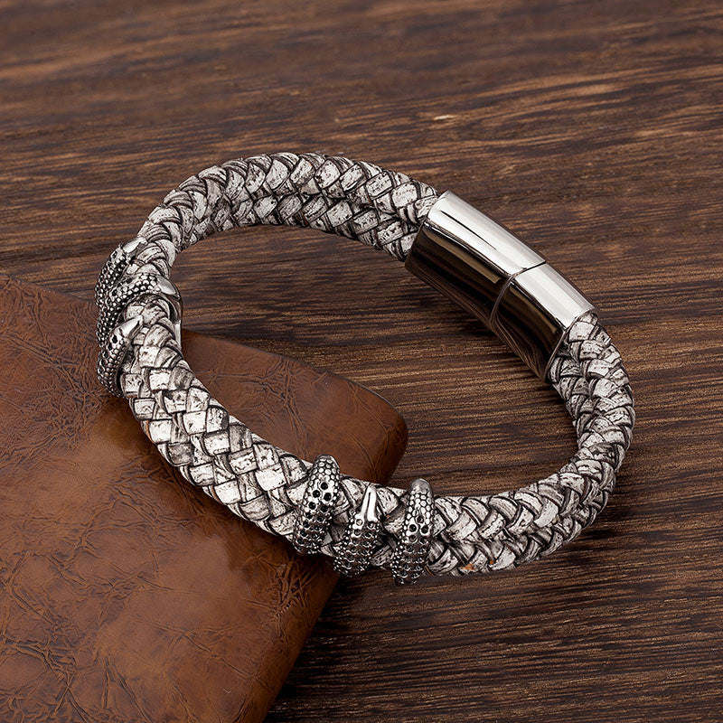 Fashion Men Bracelet Stainless Steel Handmade Rope Bangles Gray Vintage Leather Gold Dragon Claw Punk Jewelry Gift Accessories