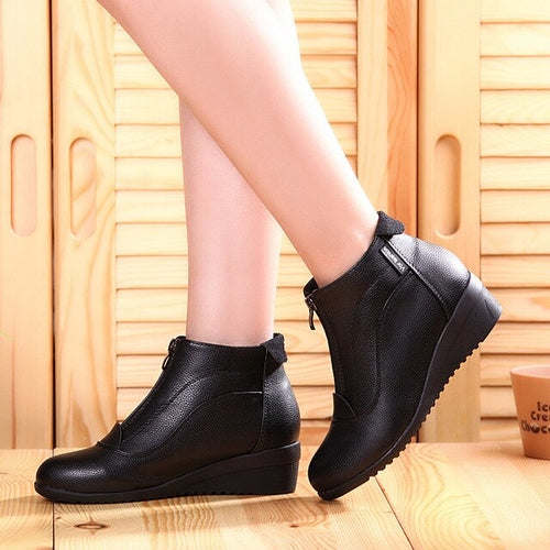 Women Boots Soft Leather Autumn Winter Shoes Woman