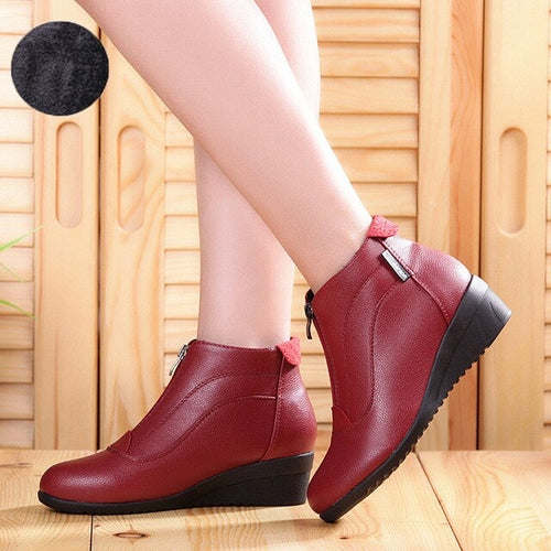 Women Boots Soft Leather Autumn Winter Shoes Woman