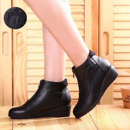 Women Boots Soft Leather Autumn Winter Shoes Woman