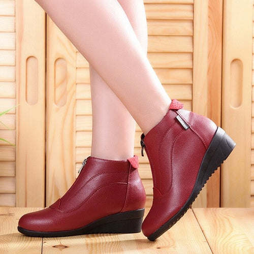 Women Boots Soft Leather Autumn Winter Shoes Woman