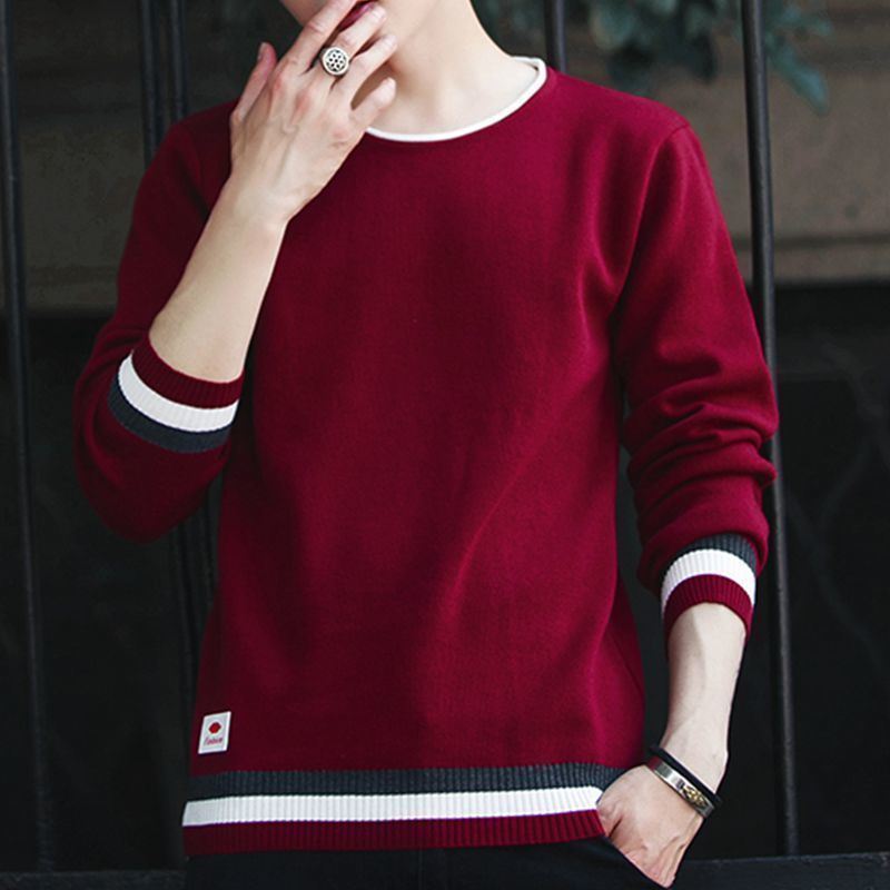 Stylish Solid Color O-Neck Knitted Spliced All-match Sweater Men's Clothing Autumn Casual Pullovers