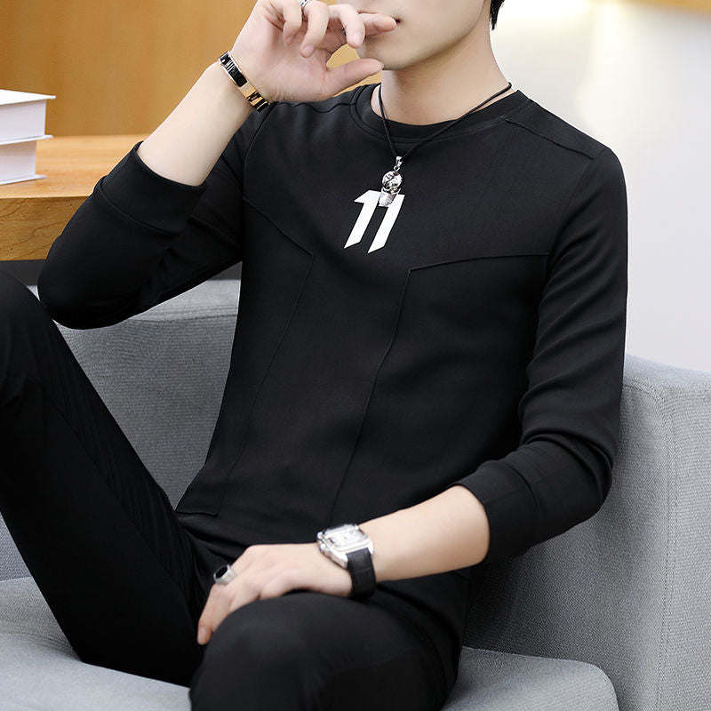 Stylish Solid Color Spliced All-match T-Shirt Men's Clothing Autumn Pullovers Loose Korean Tee Shirt
