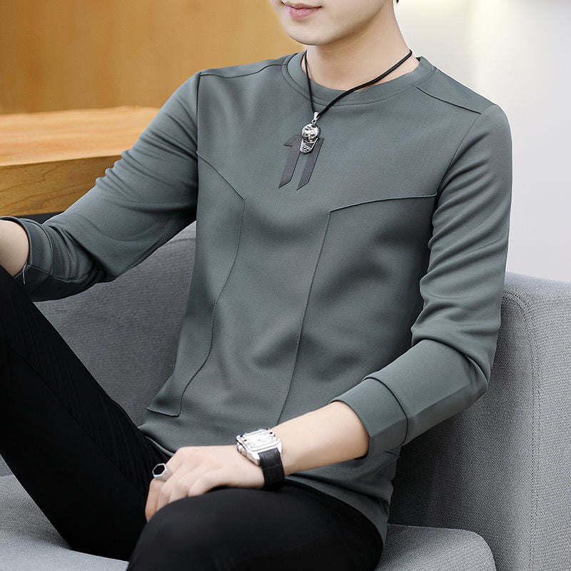 Stylish Solid Color Spliced All-match T-Shirt Men's Clothing Autumn Pullovers Loose Korean Tee Shirt