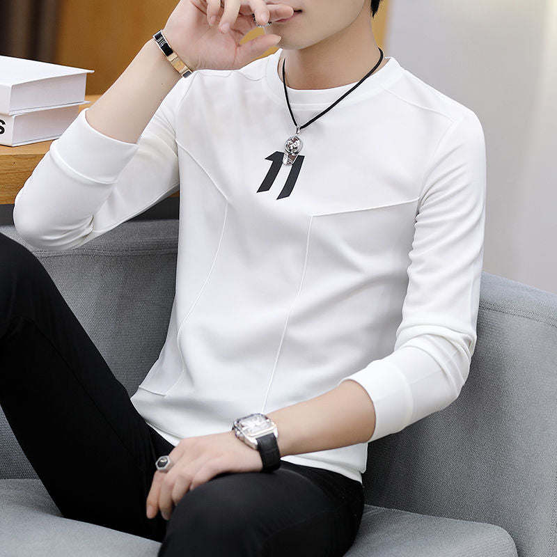 Stylish Solid Color Spliced All-match T-Shirt Men's Clothing Autumn Pullovers Loose Korean Tee Shirt