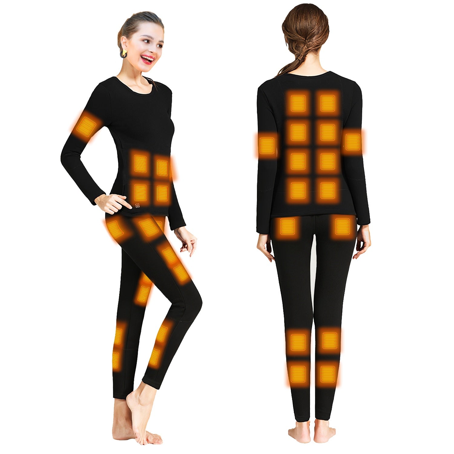 Women Heated Underwear Set Thermal Long Shirt Pants Electric Heating Long Johns Heated Top Pants Set with 28 Heating Zones 3 Heating Modes