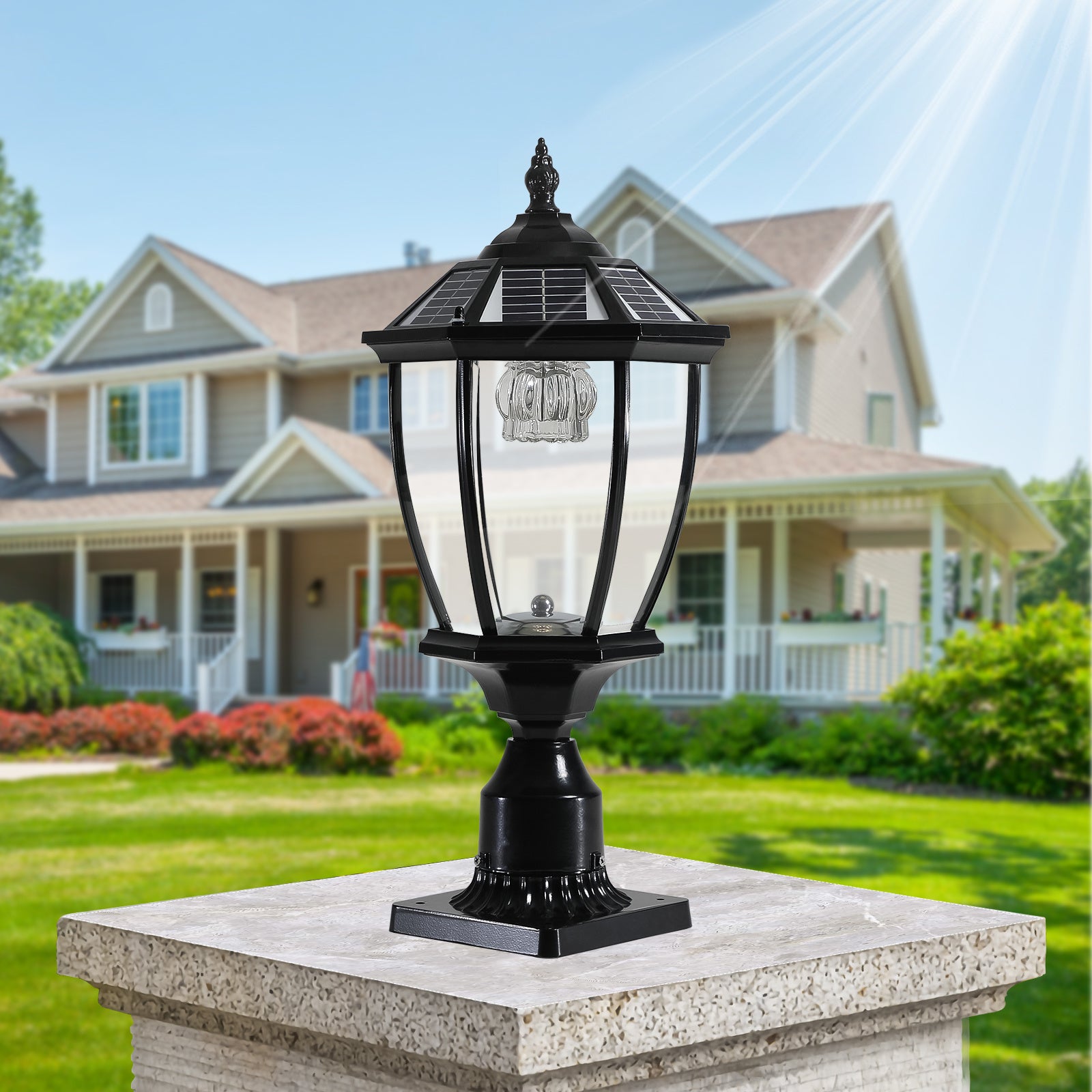 Landscape Solar Post Light, Outdoor Patio Solar Lamp with Remote Control, Cool and Warm Lights, LED Light Decor for Garden Deck Street, Waterproof, Retro Style