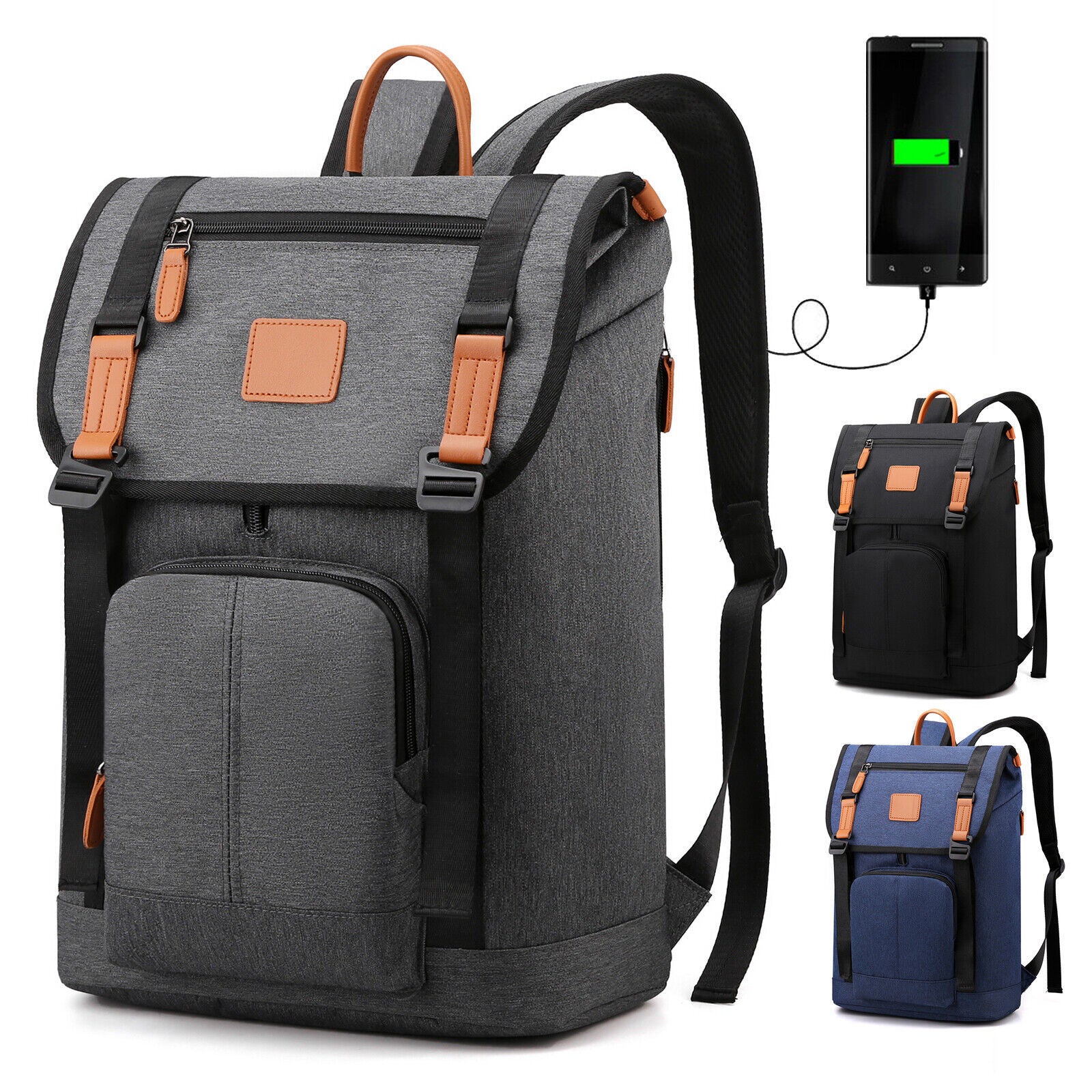 Laptop Backpack w/ USB Port Anti-theft Business School Rucksack Travel Bag