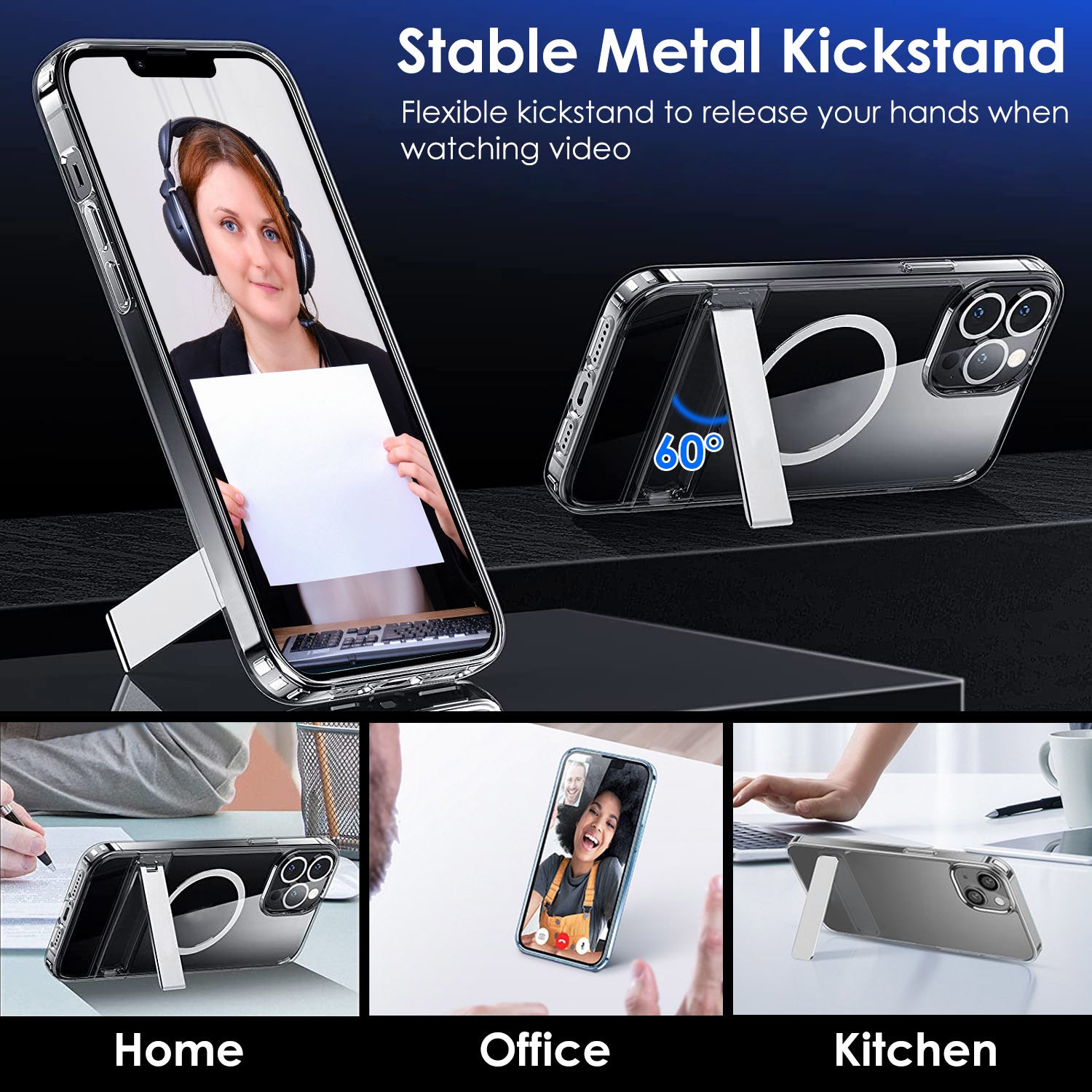Magnetic Metal Kickstand Clear Case Shockproof Anti Yellowing Phone Cover Compatible with Magsafe Fit for IOS Phone