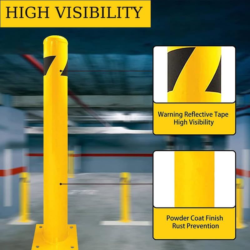 Bollard Post(36''*4.5''), Steel Bollards, Safety Bollard Yellow Powder Coated Parking Bollard Driveaway Barrier for Traffic-Sensitive Area, Garage or 