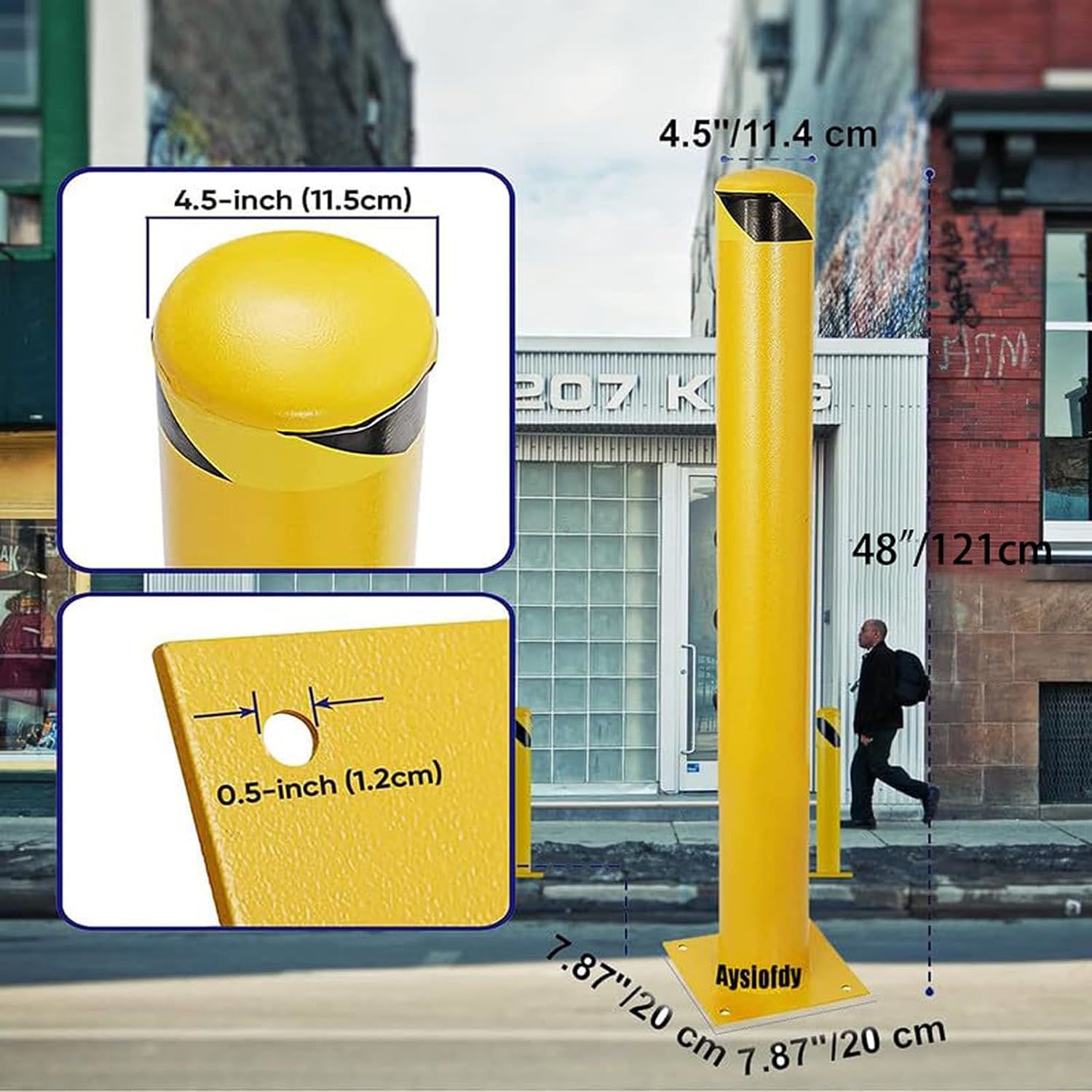 Bollard Post(36''*4.5''), Steel Bollards, Safety Bollard Yellow Powder Coated Parking Bollard Driveaway Barrier for Traffic-Sensitive Area, Garage or 