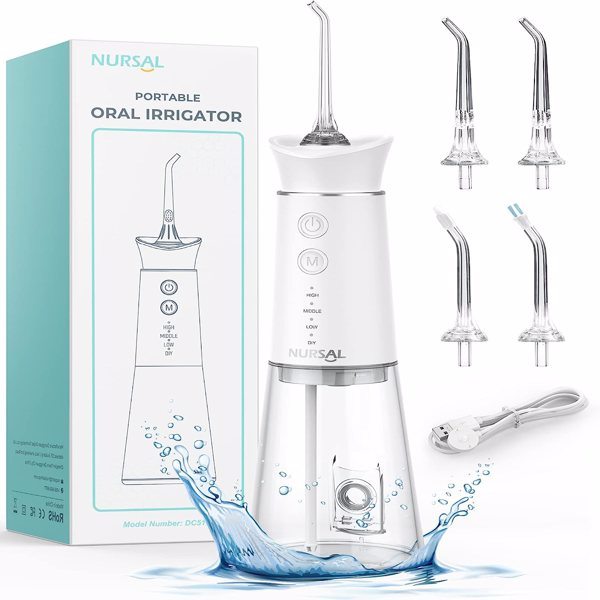 Water Dental Flosser Cordless with Magnetic Charging for Teeth Cleaning, Nursal 7 Clean Settings Portable Rechargeable Oral Irrigator, IPX8 Waterproof Water Dental Picks for Home Travel, DC5121,White