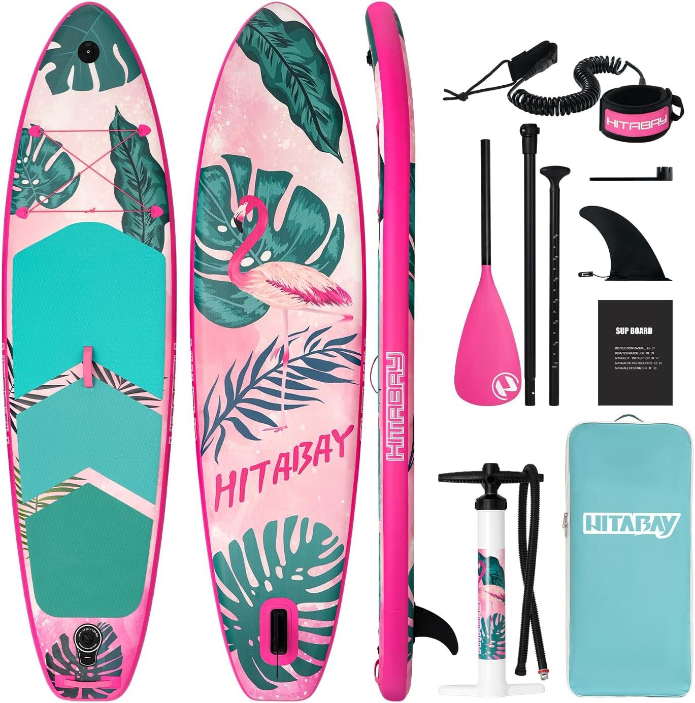 Inflatable Stand Up Paddle Board with Premium iSUP Bundle Accessory Pack, Durable, Lightweight with Stable Wide Stance - SUP for All Skill Levels Action Pump