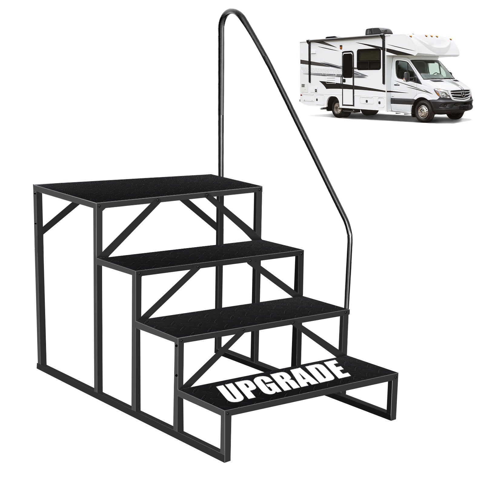 Hot Tub Steps Outdoor, 2 RV Steps with Handrail, Portable RV Stairs 3 Step, Heavy Duty Truck Camper Steps Ladders for Travel Trailers, 5th Wheel, Motor Home, Spa, and Porch